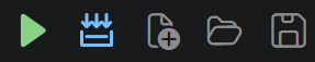 Buttons for running, compiling, creating, opening, and saving a file
