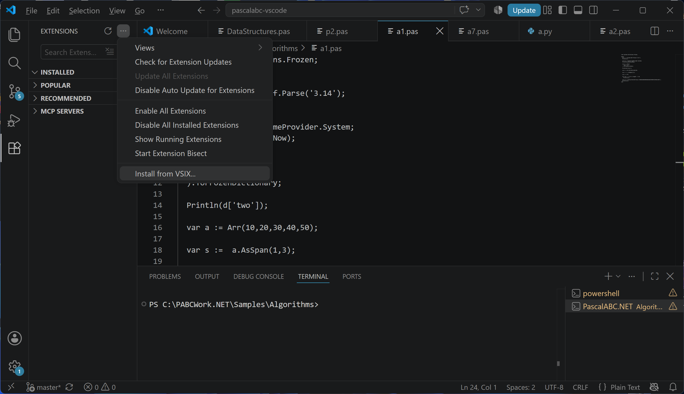 Install from VSIX command in the Visual Studio Code Extensions menu